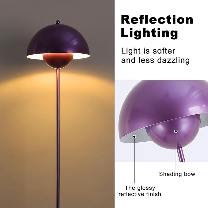 COSYLUX Modern Floor Lamp for Living Room, Industrial Tall Standing Lamp for Bedroom, Metal Shade Reflecting Light reading Floor Lamp for Office, Nursery Room, Corner(Pearl Purple) - LeafyLoom