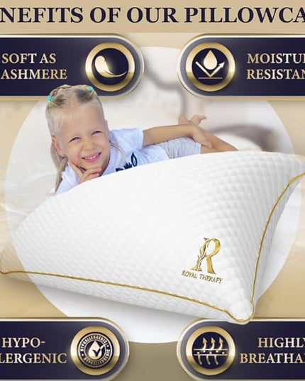 Royal Therapy Pillows Queen Size Set of 2, Memory Foam Pillow, Rayon Derived from Bamboo Pillow, Queen Pillows, Pillow for Side Sleepers, Bed Pillow, Cooling Pillow, Bed Pillow, Queen Size Pillows - LeafyLoom