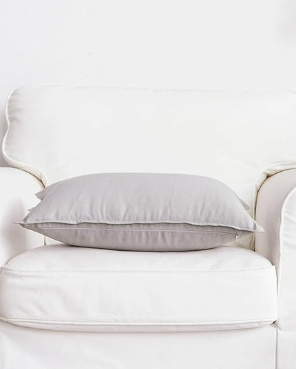 Jeanerlor Cotton Linen Square Decorative Throw Pillow Case Cushion Cover with Twin Needles Stitch on Edge, 12"x20"(30 x 50cm), 2 Pcs, Silver Grey - LeafyLoom
