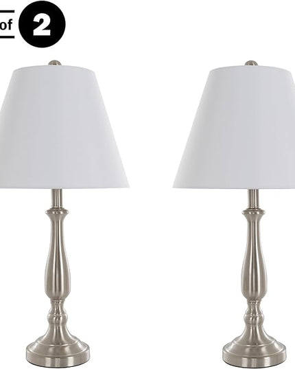Brushed Steel Table Lamps - Set of 2 Traditional Accent Lights with LED Bulbs - Home Décor for Bedroom, Living Room, Office, or Entry by Lavish Home - LeafyLoom