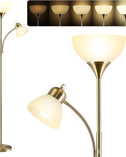 Floor Lamp, Dimmable Standing lamp, 3 Levels Dimmable Brightness, Included 9W and 5W LED Bulbs, Industrial Floor Lamp for Living Room, Bedroom, Office, Reading - LeafyLoom
