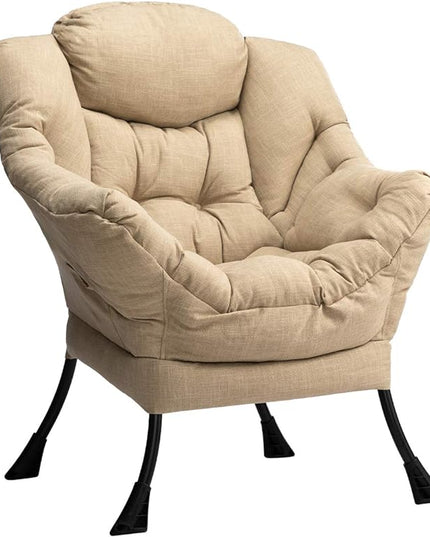 HollyHOME Modern Fabric Large Lazy Chair, Accent Oversized Comfy Reading Chair, Thick Padded Cozy Lounge Chair with Armrest, Leisure Sofa Chair for Living Room, Bedroom, Dorm, Coffee&White - LeafyLoom