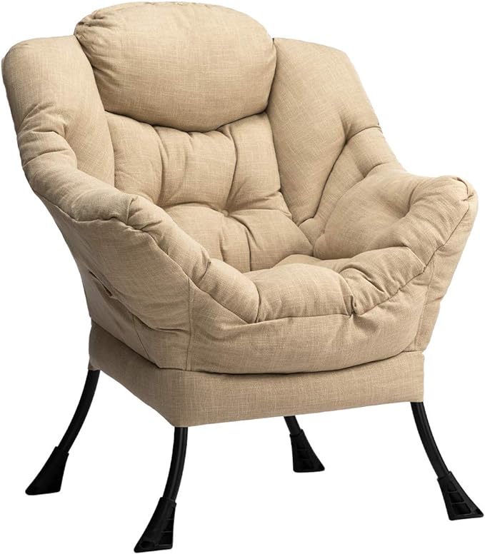 HollyHOME Modern Fabric Large Lazy Chair, Accent Oversized Comfy Reading Chair, Thick Padded Cozy Lounge Chair with Armrest, Leisure Sofa Chair for Living Room, Bedroom, Dorm, Coffee&White - LeafyLoom