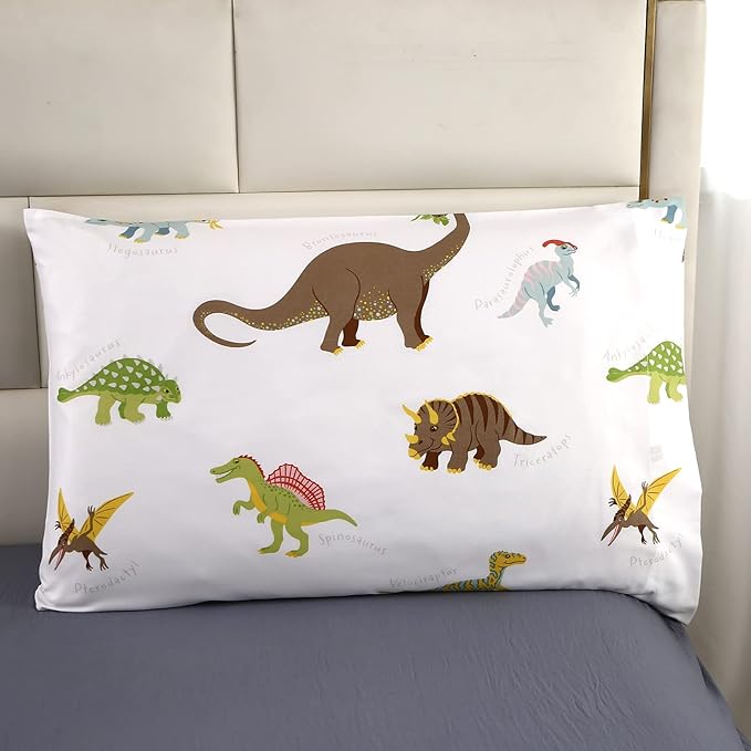 MAG 3Pcs Dinosaur Bedding Comforter Set, Dino White Base Full/Queen Comforter Set,for Toddlers Kids,Boys Teens and Girls,Super Soft Microfiber, Full/Queen Size (1 Comforter + 2 Pillowcases) - LeafyLoom
