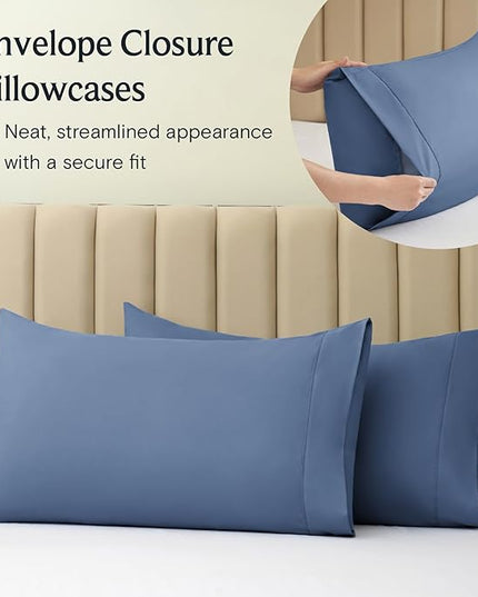 LuxClub 6 PC King Sheet Set, Breathable Luxury Bed Sheets, Deep Pockets 18" Wrinkle Free Cooling Bed Sheets Machine Washable Hotel Bedding Silky Soft - Oxford King - LeafyLoom