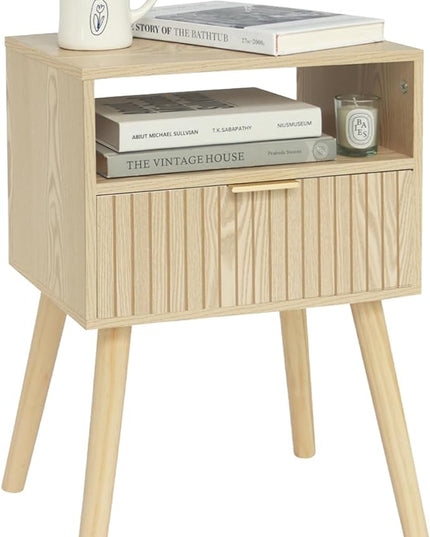 MaxSmeo Small Nightstand Wood Bedside Table with Drawer, Modern End Table for Bedroom and Small Spaces, Solid Wood Legs, Easy Assembly, Natural - LeafyLoom