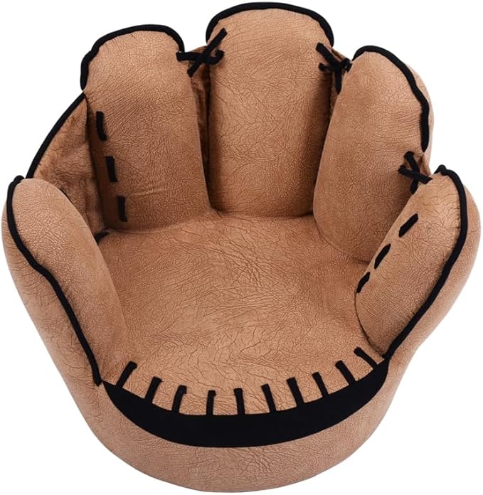 Fireflowery Kid Baseball Chair, Toddler Chair with Baseball Glove Design, Baseball Bean Bag Chair for Playroom, Gift for 3-5 Years Boys and Girls, 23.5” x 19.5” x 17.5 - LeafyLoom