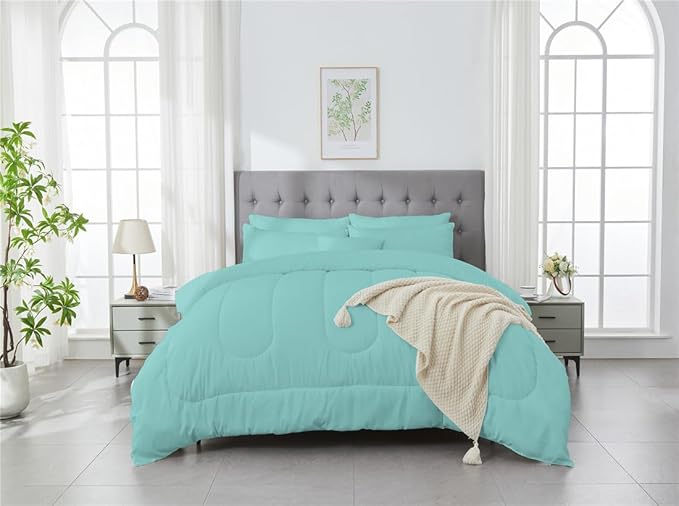 3 Piece Solid Color All Season Bedding Comforter Set Microfiber Soft Lightweight Bedding Set for Kids Teens Adults Room Decor with 1 Comforter and 2 Pillowcases Full - LeafyLoom
