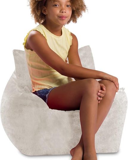 Posh Creations Structured Comfy Bean Bag Chair for Gaming, Reading, and Watching TV, Newport Chair, Rabbit Fur - Cream - LeafyLoom