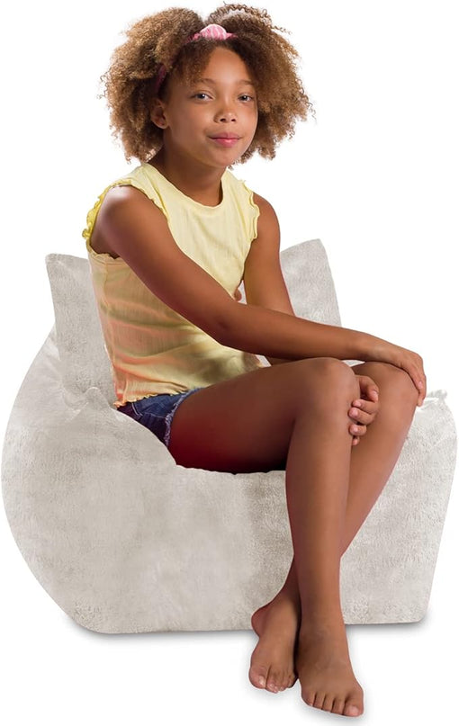 Posh Creations Structured Comfy Bean Bag Chair for Gaming, Reading, and Watching TV, Newport Chair, Rabbit Fur - Cream - LeafyLoom
