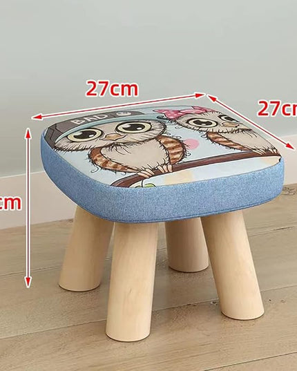 Solid Wood Stool Home Square Low Stool Cute Children's Sofa Stool Chair Fashion Cartoon Creative Small Stool for Kids and Adult, Changing Stool Solid Wood Coffee Table Stool, Bear 330lb (Owl) - LeafyLoom