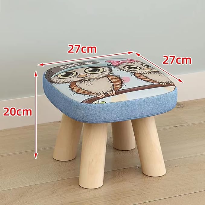 Solid Wood Stool Home Square Low Stool Cute Children's Sofa Stool Chair Fashion Cartoon Creative Small Stool for Kids and Adult, Changing Stool Solid Wood Coffee Table Stool, Bear 330lb (Owl) - LeafyLoom