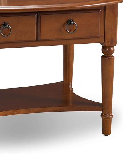 Leick Coastal Oval Coffee Table with Shelf, Pecan - LeafyLoom