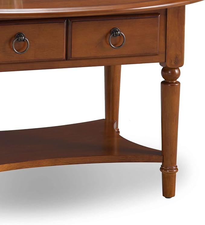 Leick Coastal Oval Coffee Table with Shelf, Pecan - LeafyLoom