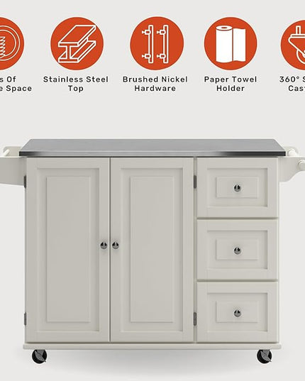 Homestyles Kitchen Cart with Stainless Steel Metal Top Rolling Mobile Kitchen Island with Storage and Towel Rack 54 Inch Width Off White - LeafyLoom