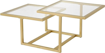 Henn&Hart 43" Wide Square Coffee Table in Brass, Modern coffee tables for living room, studio apartment essentials - LeafyLoom