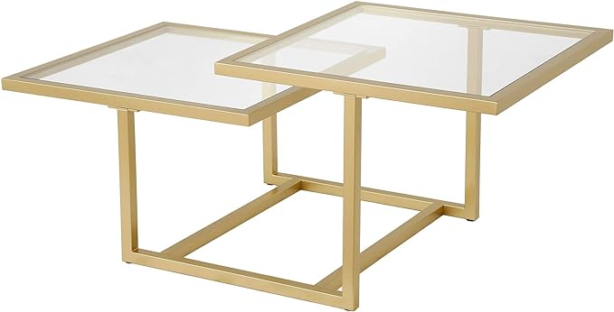 Henn&Hart 43" Wide Square Coffee Table in Brass, Modern coffee tables for living room, studio apartment essentials - LeafyLoom
