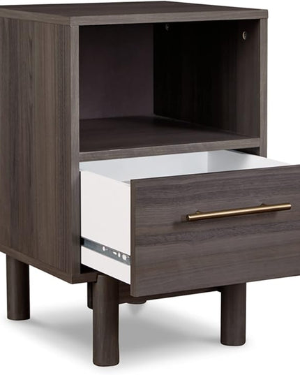 Signature Design by Ashley Brymont Mid-Century Modern 1 Drawer Nightstand with Open Cubby, Gray - LeafyLoom