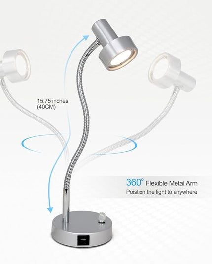 O’Bright Dimmable LED Desk Lamp with USB Charging Port (5V/2A), Full Range Dimming LED, Table Lamp with USB Charger, Flexible Gooseneck, Office Desk Lamp/Bedside Lamp, Vintage Design (Aluminum) - LeafyLoom