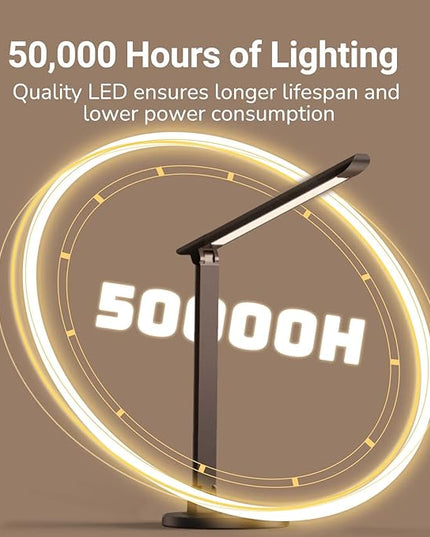 LED Desk Lamp, Eye-Caring Table Lamp with USB Charging Port, 35 Lighting Modes, Touch/Memory Function, Dimmable Reading Lamp Task Lamp Desk Lamps for Home Office (Black) - LeafyLoom