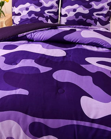 Meeting Story Camouflage Bedding Set, Purple Camouflage Comforter Set, 3 PCS One Comforter and Two Pillowcases, Lightweight Bedspread for Girls Teens Adults (Purple, Queen) - LeafyLoom