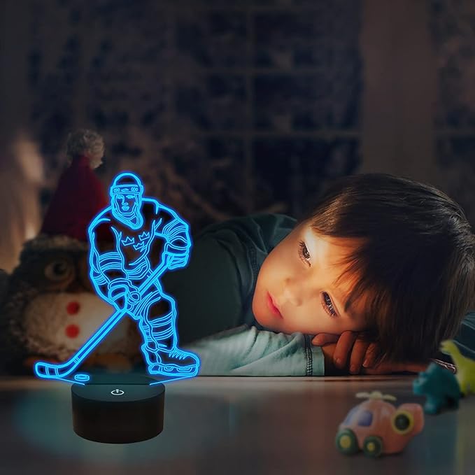 FULLOSUN 3D Night Lights Ice Hockey Athlete 3D Illusion Bedside Lamp 16 Colors Changing with Remote Control Best Birthday Gifts for Men Women - LeafyLoom