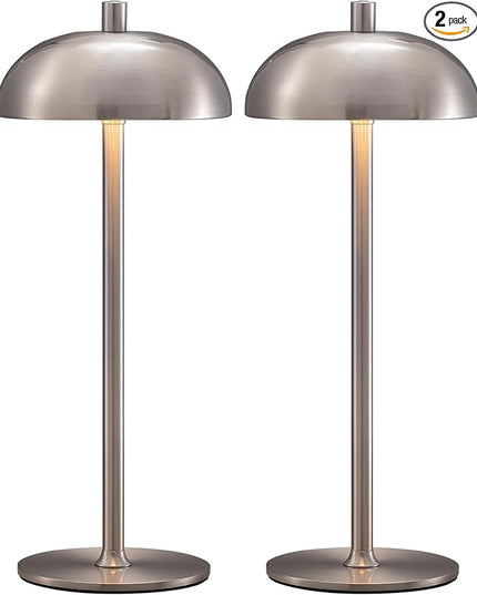 Cordless LED Table Lamp Set of 2, Modern Portable Desk Lamp, 3 Color Stepless Dimming Built-in Rechargeable Battery Lights, for Bedroom, Outdoor, Restaurant, Bedside Night Lamp(Brushed Nickel) - LeafyLoom