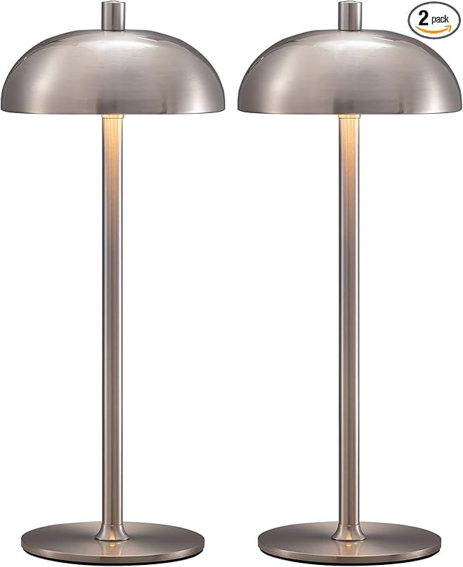 Cordless LED Table Lamp Set of 2, Modern Portable Desk Lamp, 3 Color Stepless Dimming Built-in Rechargeable Battery Lights, for Bedroom, Outdoor, Restaurant, Bedside Night Lamp(Brushed Nickel) - LeafyLoom
