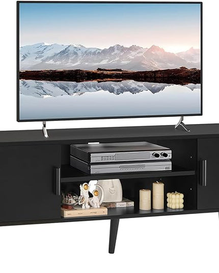 Iwell Black TV Stand for 60 Inch TV, Entertainment Center with Adjustable Shelf, TV Console, Modern TV Stand for Living Room, Bedroom, Black - LeafyLoom