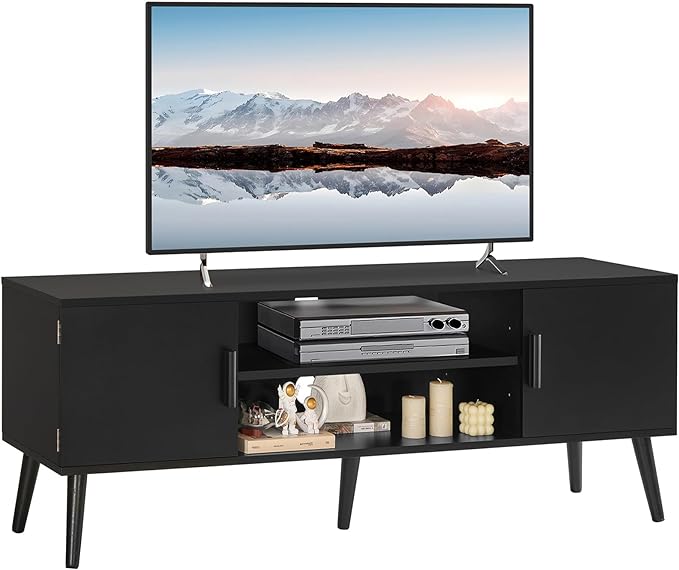 Iwell Black TV Stand for 60 Inch TV, Entertainment Center with Adjustable Shelf, TV Console, Modern TV Stand for Living Room, Bedroom, Black - LeafyLoom