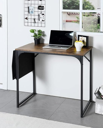 FurnitureR 31.5 inch Small Study Writing Table with Storage Bag Space Saving for Home Office, Modern PC Metal Frame Computer Desk, Black/Brown - LeafyLoom