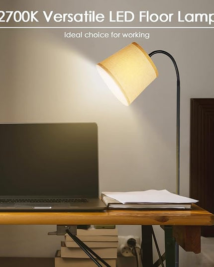LED Floor Lamp, Standing Lamp for Living Room with Linen Lamp Shade,Adjustable Gooseneck Modern Reading Light,Floor Lamps for Bedroom,Office,Farmhouse,12W LED Bulb Included - LeafyLoom