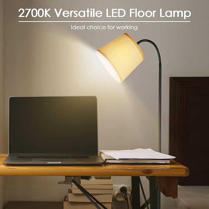 LED Floor Lamp, Standing Lamp for Living Room with Linen Lamp Shade,Adjustable Gooseneck Modern Reading Light,Floor Lamps for Bedroom,Office,Farmhouse,12W LED Bulb Included - LeafyLoom