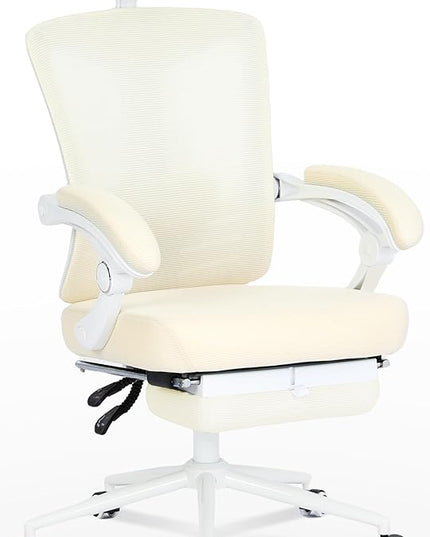 Vonesse Ergonomic Office Chair with Footrest Computer Mesh Office Chair with Footrest Big and Tall Office Chair High Back Comfy Home Office Chair for Heavy People Desk Chair Beige/Cream - LeafyLoom