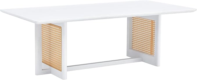 NicBex 47.24Inch Rectangular Dining Table,Modern Kitchen Table with Solid Wood Tabletop and Imitation Rattan Legs for 4 to 6,Counter Bar Dining Room Table for Small Space and Living Room,White - LeafyLoom