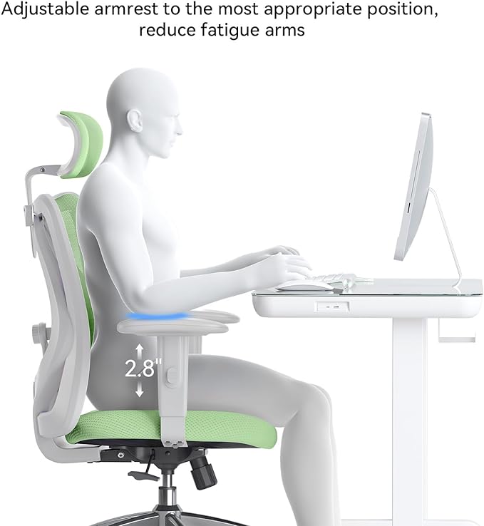 SIHOO M18 Ergonomic Office Chair, Computer Desk Chair with Adjustable Headrest and Lumbar Support, High Back Executive Swivel Chair for Home Office (Light Green) - LeafyLoom