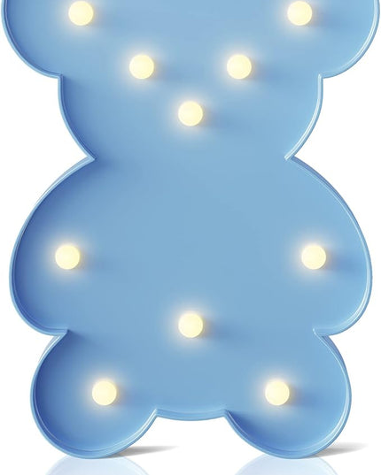 Blue Bear Decor, Battery Powered Bear Night Light for Kids, Pink Party Decorations, Baby Night Light for Bedroom, Toddler Night Lights, Girls Room Decor - LeafyLoom