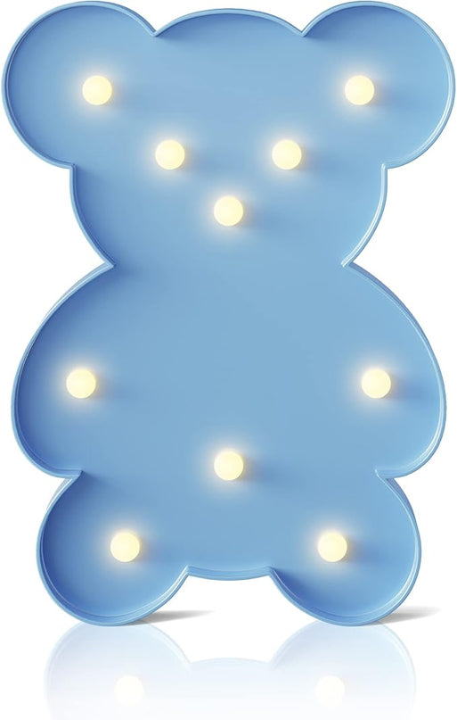 Blue Bear Decor, Battery Powered Bear Night Light for Kids, Pink Party Decorations, Baby Night Light for Bedroom, Toddler Night Lights, Girls Room Decor - LeafyLoom