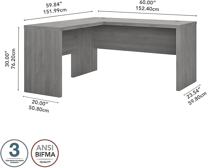 Bush Business Furniture Echo L Shape Desk with Wire Management | Corner Computer Table with Quick-to-Assemble Hardware | Home Office Credenza, 60W, Modern Gray - LeafyLoom