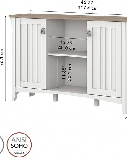 Bush Furniture Salinas Accent Storage Cabinet with Doors in Pure White and Shiplap Gray - LeafyLoom