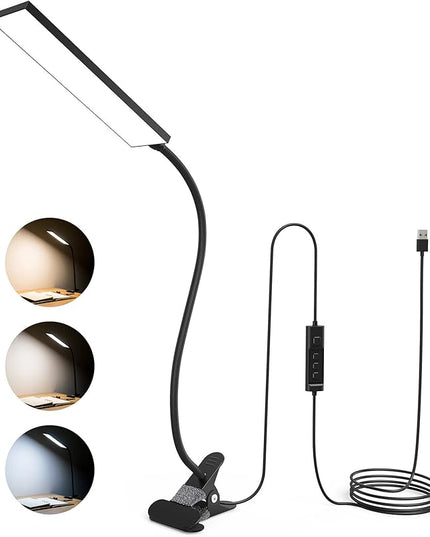 TOPESEL 5W 48 LEDs Dimmable Clip-on Led Desk Lamp, Eye-Care Flexible Gooseneck USB Clamp Reading Lamp, 3 Color Temperature, 14 Brightness Levels Table Lamp, Black - LeafyLoom