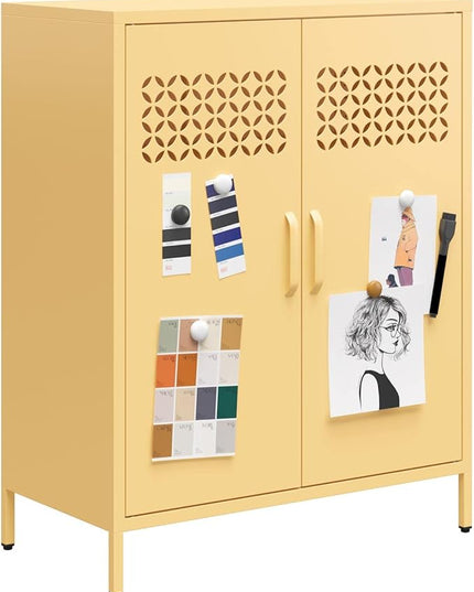 Mr. Kate Annie Short Metal 2 Door Cabinet, Sunny Yellow - LeafyLoom
