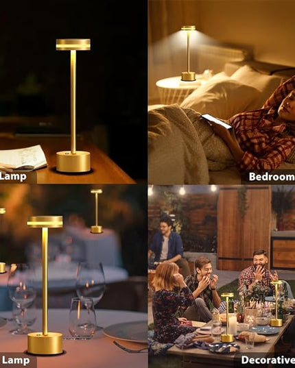 Cordless Metal Desk Lamp,Portable LED Table Lamp with Touch Sensor,3 Color Rechargeable Lamp,3-Levels Brightness Lamp,Night Light for Kids Nursery,Bedside Lamp,Dining Room Lamp (Gold) - LeafyLoom