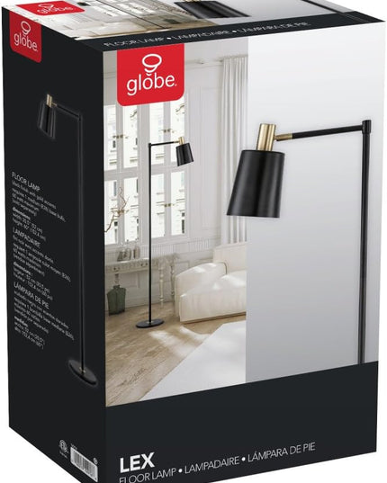 Globe Electric 12916 60" Floor Lamp, Black, Satin Finish, Gold Accents, Floor Lamp for Living Room, Floor Lamp for Bedroom, Home Improvement, Reading Lamp, Home Office Accessories, Room Décor - LeafyLoom