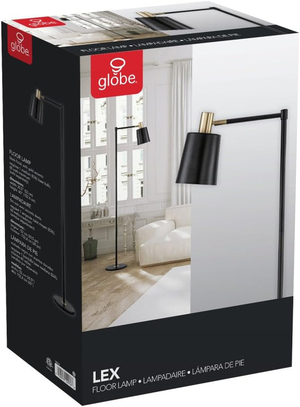 Globe Electric 12916 60" Floor Lamp, Black, Satin Finish, Gold Accents, Floor Lamp for Living Room, Floor Lamp for Bedroom, Home Improvement, Reading Lamp, Home Office Accessories, Room Décor - LeafyLoom