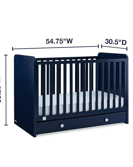 babyGap by Delta Children Graham 4-in-1 Convertible Crib with Storage Drawer TrueSleep Crib and Toddler Mattress (Bundle), Navy/Light Blue - LeafyLoom