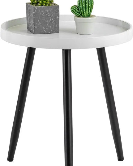 Round Side Table Wooden Tray Table with Metal Tripod Stand Nightstand Coffee Table End Table for Living Room Bedroom Office Small Spaces, 18" H x 15" D (White & Black) - LeafyLoom