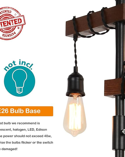 Airposta Industrial Floor Lamp, Farmhouse Tree 68 Inch 3 Lights Wood Standing Lamp, Sturdy Base Tall Vintage Metal Black Pole Light for Living Room Bedroom Office Rustic Home - LeafyLoom
