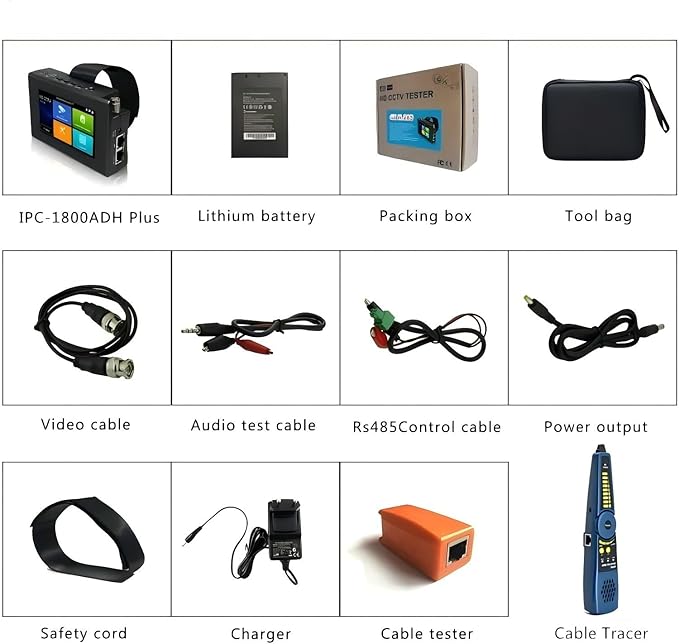 EVERSECU 5 in 1 CCTV Tester with Cable Tracer Support Up to 4K IP Camera & 8mp Megapixel AHD, TVI, CVI & CVBS Analog Camera, Security Video Monitor with 4" Touch Screen, POE Out, WiFi Test, PTZ Test EVERSECU