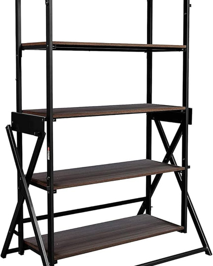 Origami modern 2 in 1 shelf to table Style, Organizer Deco Rack magically turn to a table/desk in a second, fully assembled, patent pending, Black/walnut (STT-WLN) - LeafyLoom